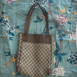 Vintage Authentic Gucci Coated Canvas Monogram Tote